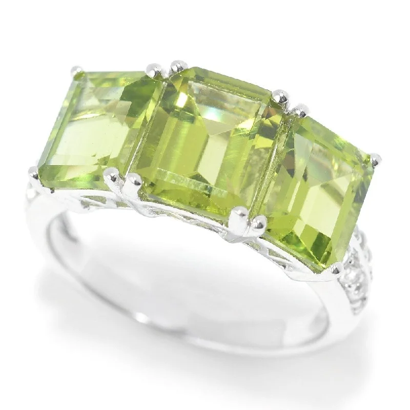 Sterling Silver Emerald Cut Peridot & White Topaz Ring