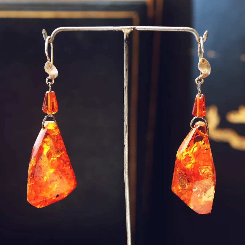 Quintessential 1960's Baltic Amber Drop Earrings