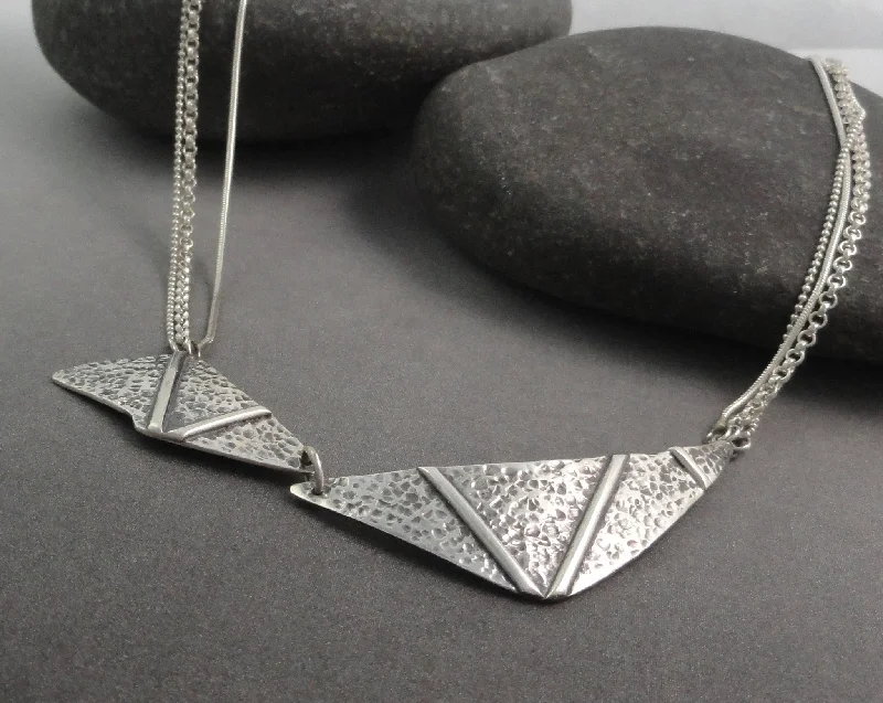 Sterling Silver Textured Zig-Zag Necklace