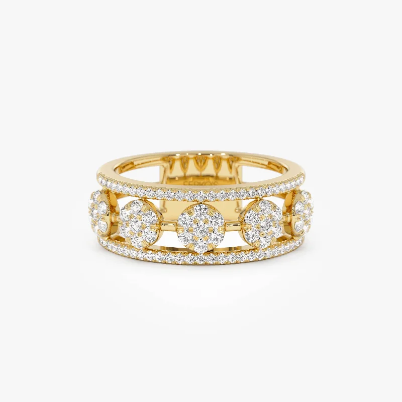 14K Circle Cluster Diamond Band Ring