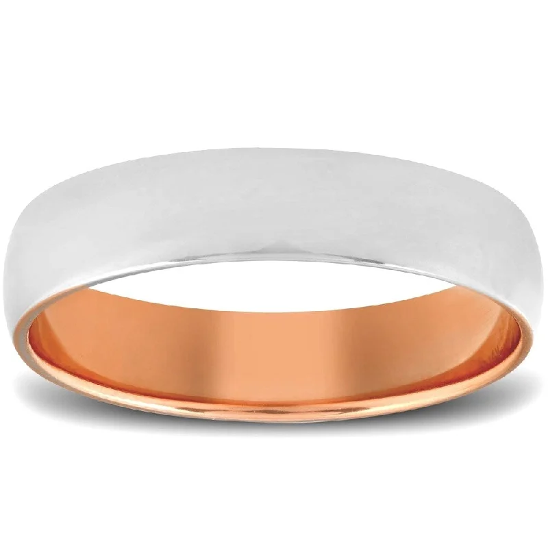 Pompeii3 10k Rose Gold Mens 5mm Two Tone Ring Polished Wedding Band