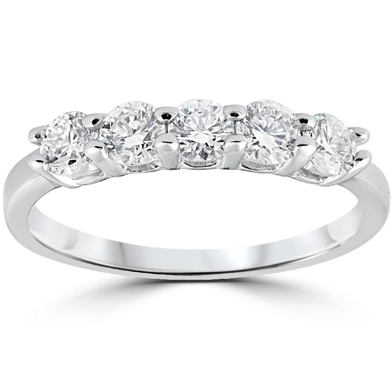 F/VVS .71 cttw Five Stone Diamond Wedding Ring Women Anniversary Band White Gold