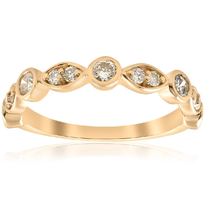 14k Yellow Gold 1/2 ct TDW Diamond Wedding Ring Stackable Bezel 3/4 Eternity Band (I-J,I2-I3)