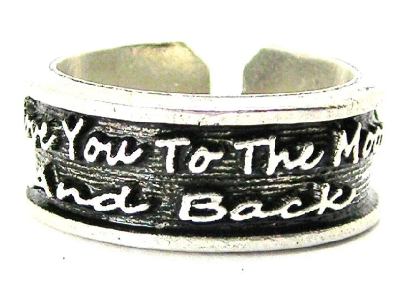 I Love You To The Moon And Back Sterling Silver Plated Unisex Cuff Ring