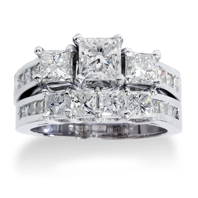 14k White Gold 3.5ct TDW Princess-cut Diamond 3-Stone Bridal Ring Set