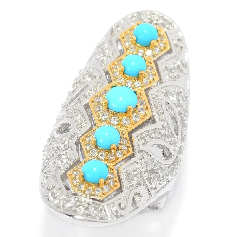 Sleeping Beauty Turquoise & White Zircon Shield Ring