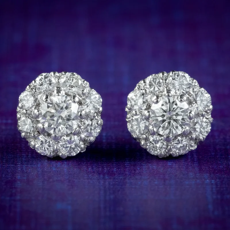 Edwardian Style Diamond Cluster Stud Earrings 1.20ct Of Diamond