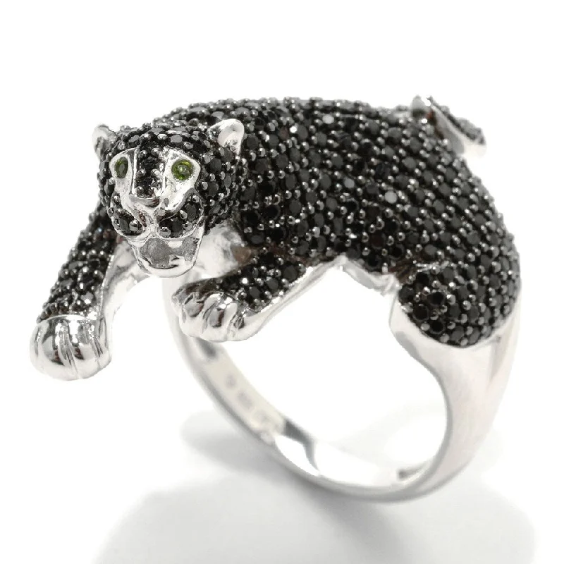 Sterling Silver 1.82Ctw Black Spinel Panther Ring