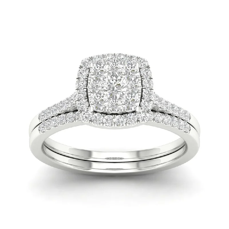 De Couer Sterling Silver 1/2ct TDW Diamond Halo Bridal Ring