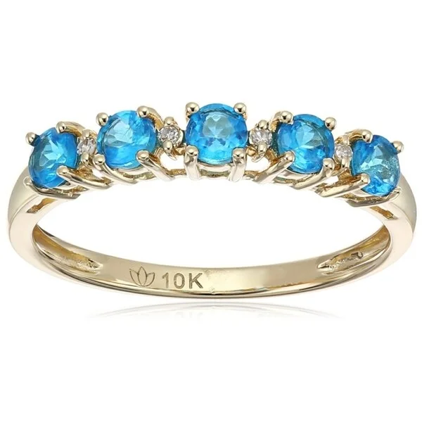 10k Yellow Gold Neon Apatite Diamond Stackable Ring, Size 7 - Blue