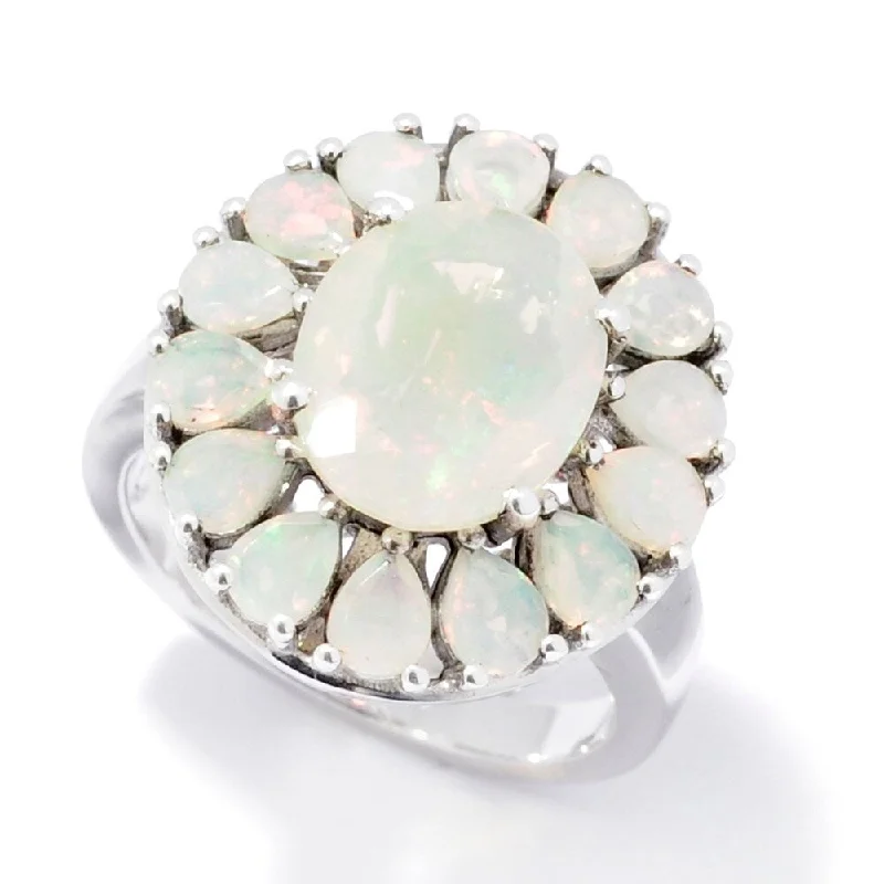 Sterling Silver 11 x 9mm Oval Ethiopian Opal Flower Ring- Size 7