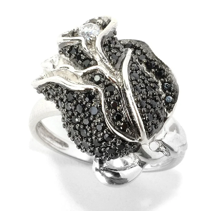 925 Sterling Silver Black Spinel and White Zircon Ring