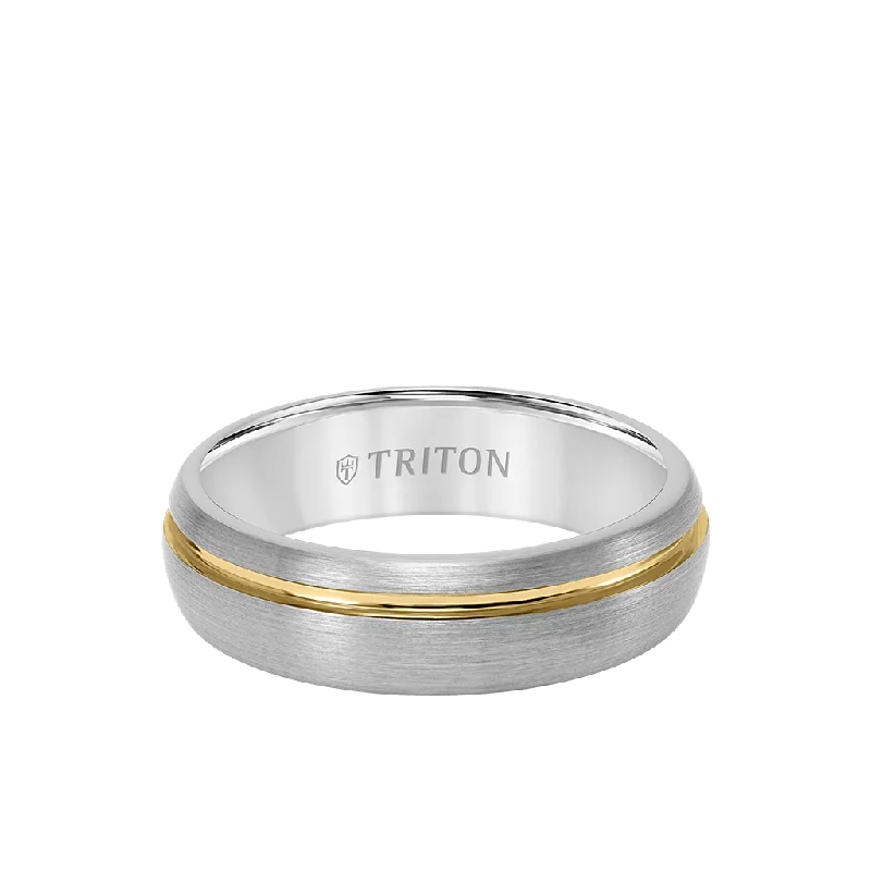 6.5MM Tungsten Carbide Ring with Two-Tone Asymmetrical Design and Brushed Finish