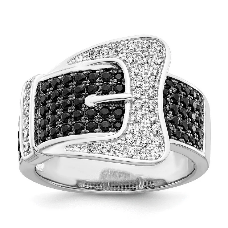 Curata 925 Sterling Silver and CZ Cubic Zirconia Simulated Diamond Brilliant Embers Buckle Ring