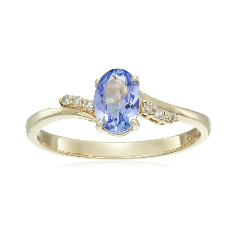 10k Yellow Gold Tanzanite and Diamond Classic Ring, Size - 7