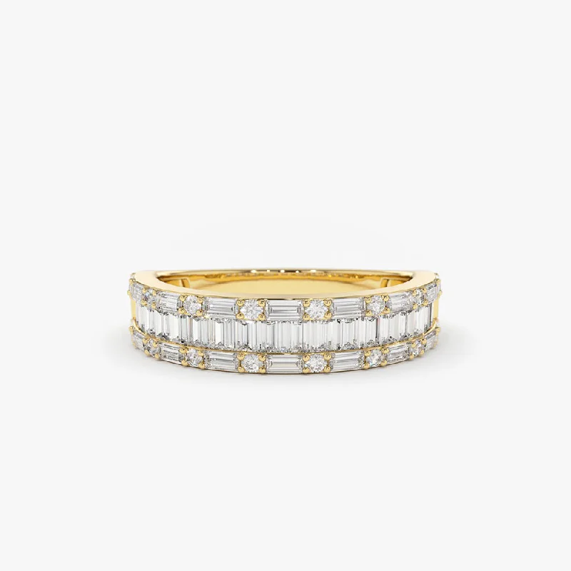 14K Baguette & Round Diamond Wedding Band