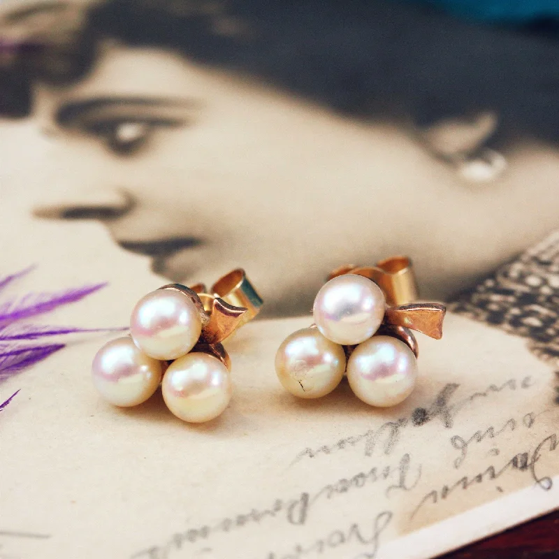 Vintage Date 1966 Cultured Saltwater Pearl Earrings