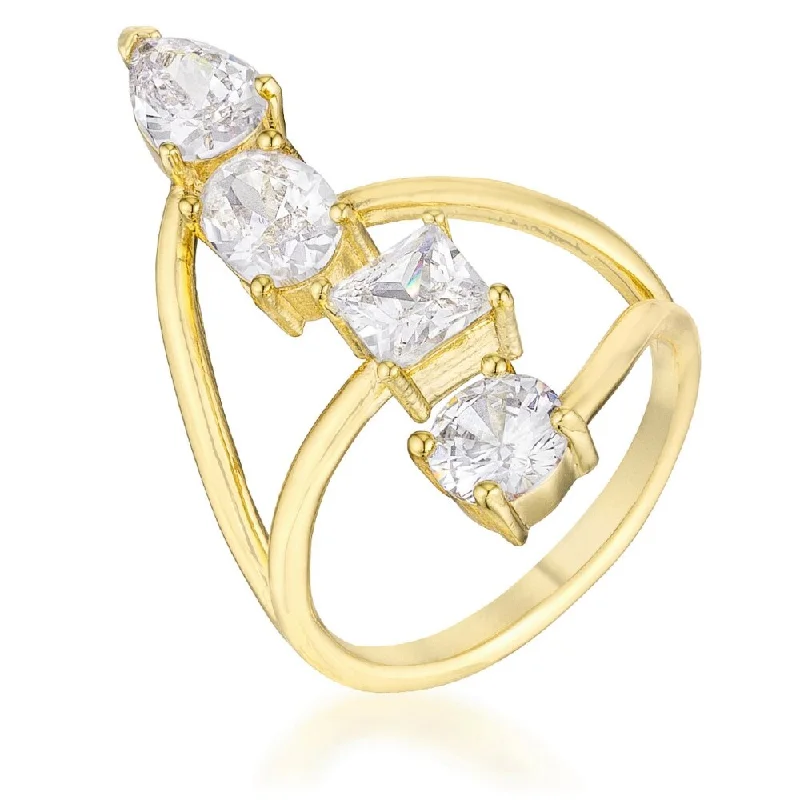 3CT Stunning CZ Goldtone Ring