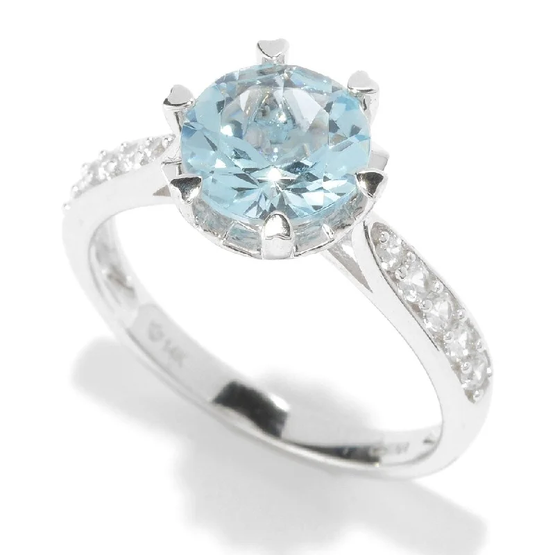 14Kt Gold Aquamarine and White Natural Zircon Ring