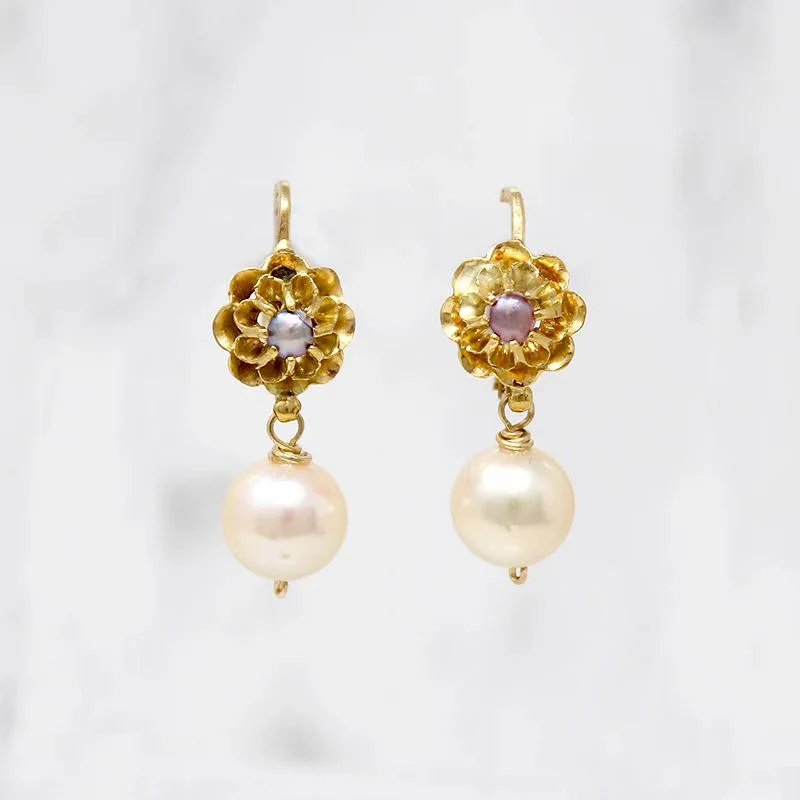 Romantic Floral Top Pearl Drop Earrings by brunet