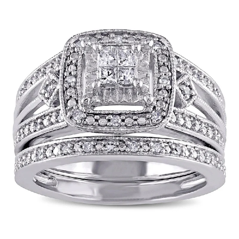 Miadora Sterling Silver 1/4ct TDW Princess-cut Diamond Bridal Ring Set