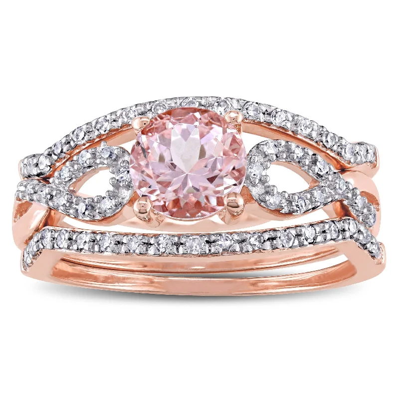 Miadora Signature Collection 10k Rose Gold Morganite and 1/5ct TDW Diamond Infinity Bridal Ring Set - Pink