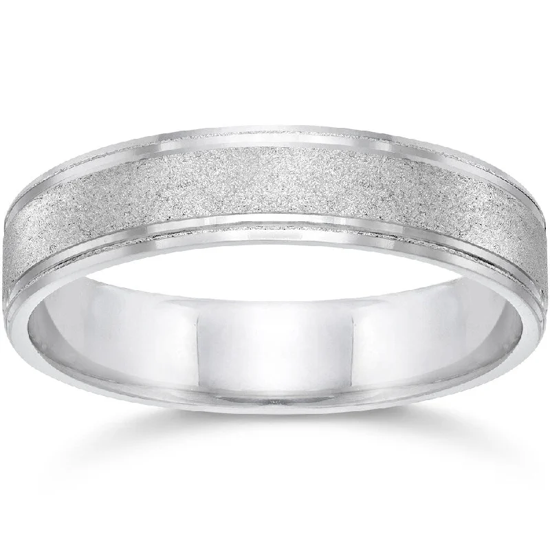 Pompeii3 10k White Gold Mens Brushed Satin Finish 5MM Ring Flat Wedding Band