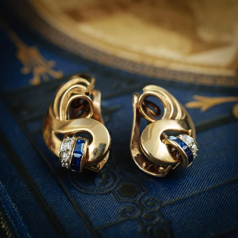 Uber-Luxe Vintage Art Deco 'Cocktail Hour' Sapphire and Diamond Earrings