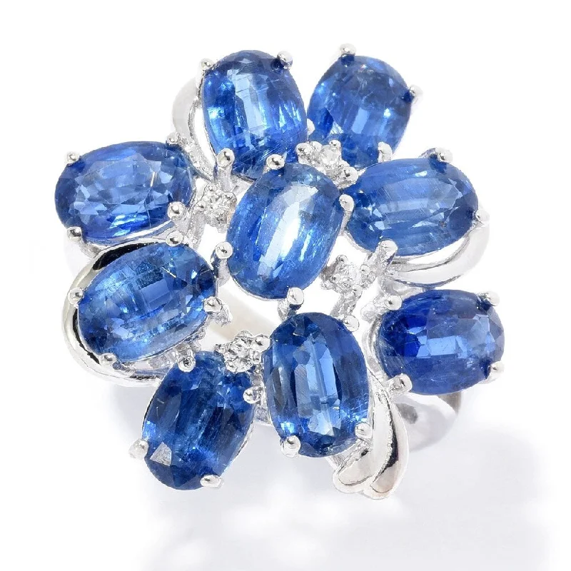 Sterling Silver 8.51ctw Kyanite & White Zircon Flower Ring