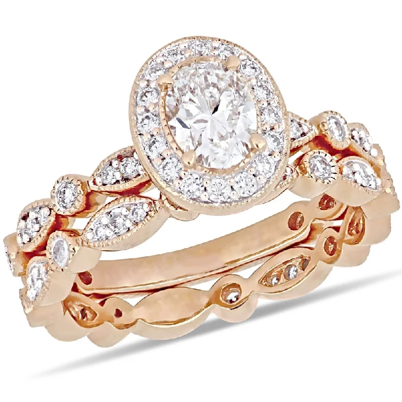 Miadora 14k Rose Gold 1ct TDW Diamond Halo Infinity Vintage Bridal Ring Set