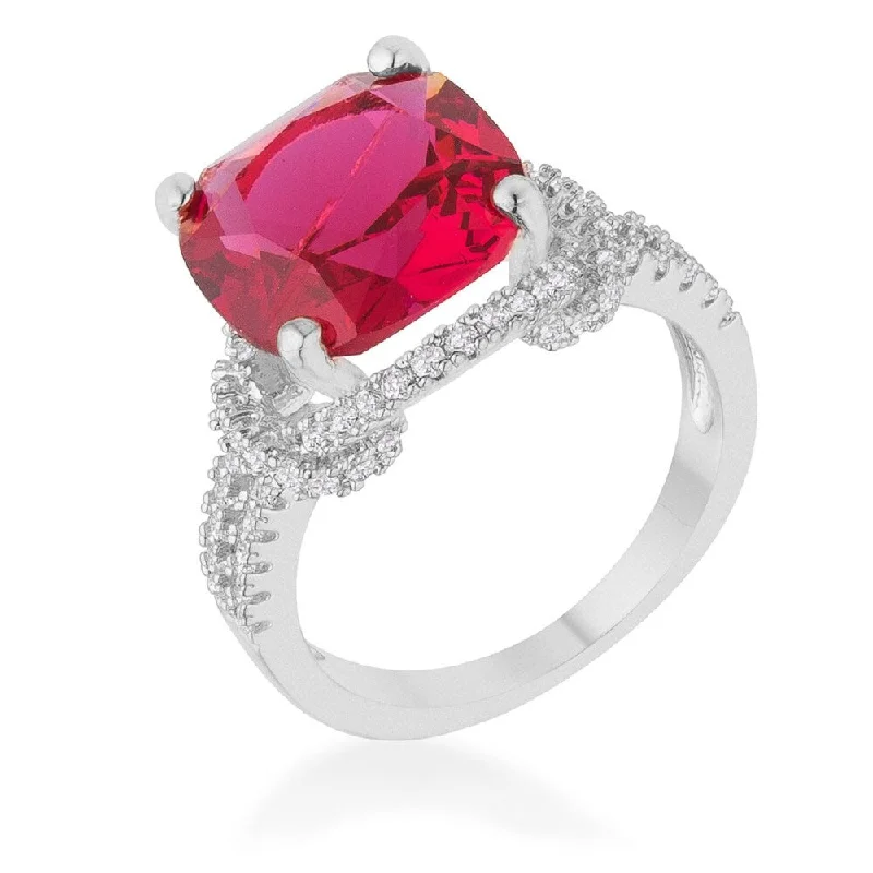 Charlene 6.2Ct Ruby Cz Rhodium Classic Statement Ring