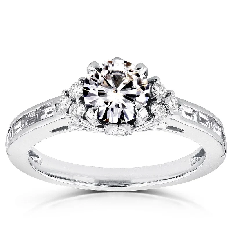 Annello by Kobelli 14k White Gold Moissanite and 3/5ct TDW Diamond Art Deco Ring