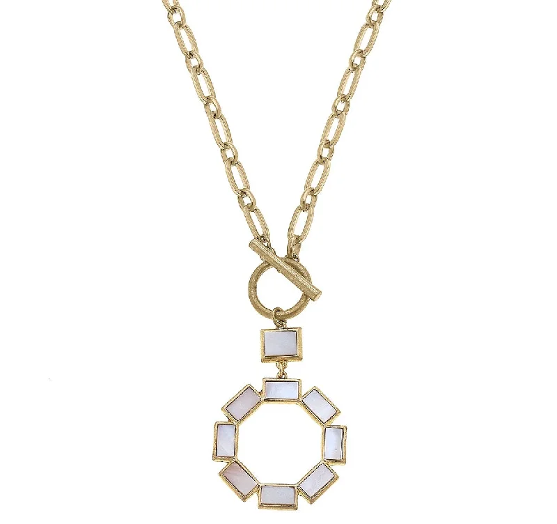 Halston Mother of Pearl Toggle Necklace in Worn Gold