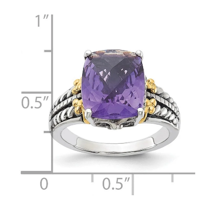 Curata 925 Sterling Silver With 14k 3.70Amethyst Ring