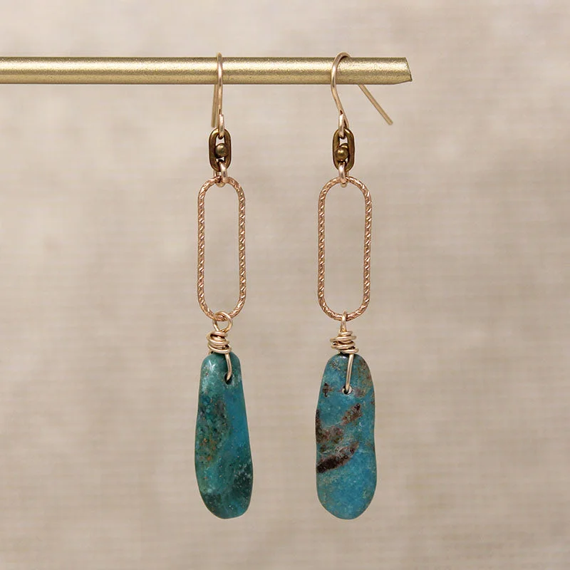 Turquoise & Vintage Gold Filled Link Earrings by Brin