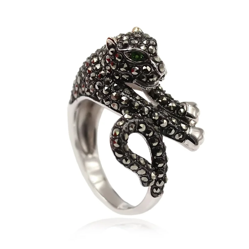 14k Gold and Sterling Silver Chrome Diopside and Marcasite Ring