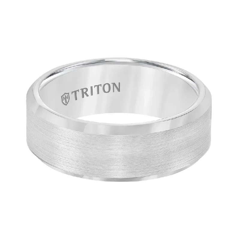 8MM Tungsten Carbide Ring - Satin Finish Center and Bevel Edge