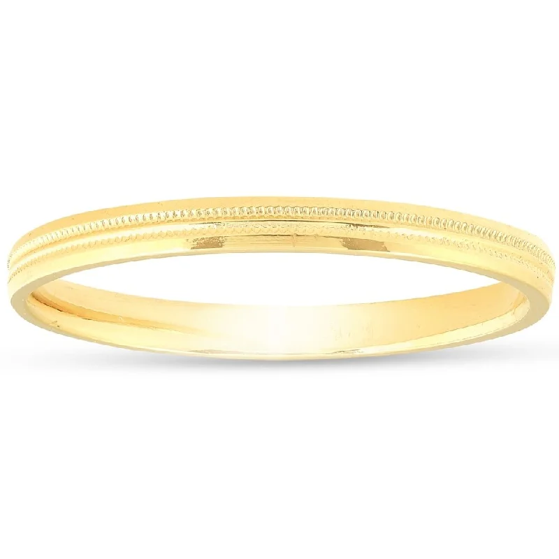 14K Yellow Gold 2mm Milgrain Wedding Comfort Ring Band