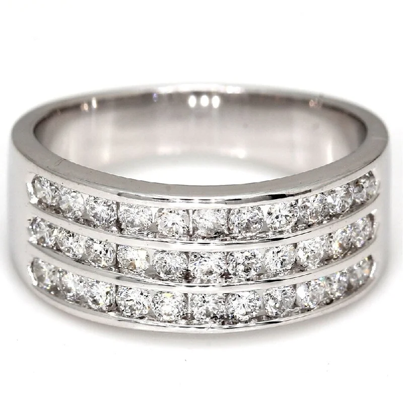 Pompeii3 10k White Gold 1 Ct. TDW Diamond Three Row Channel Set 8.1mm Wide Anniverary Ring