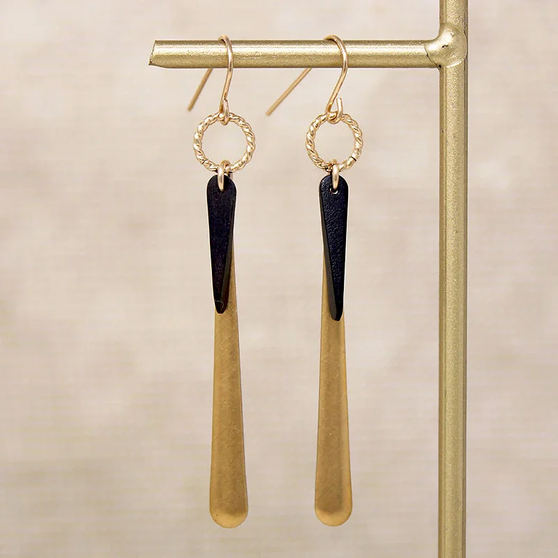 Warm Brass & Ebony Wood Drop Earrings by Brin