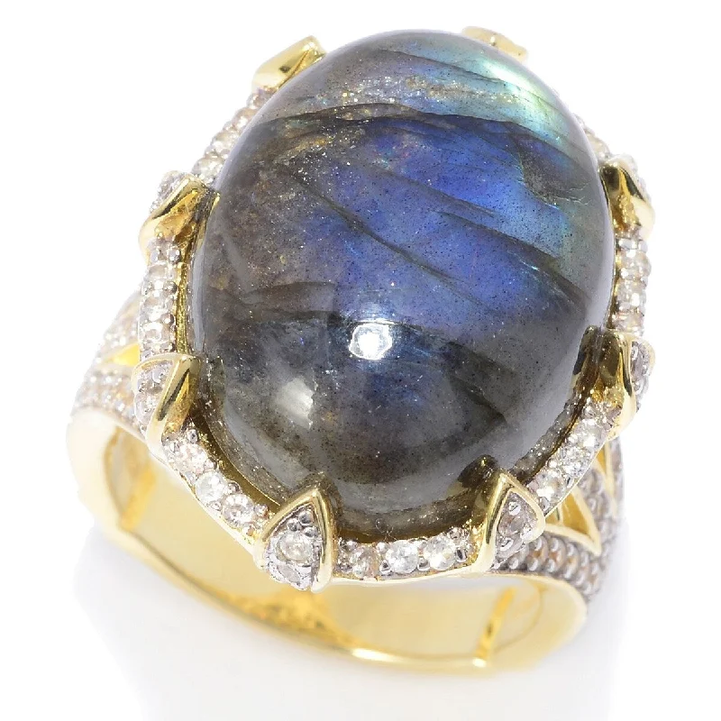 22 x 16mm Oval Labradorite & White Zircon North-South Ring