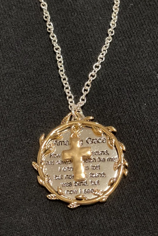 Amazing Grace silver with gold cross silver chain necklace