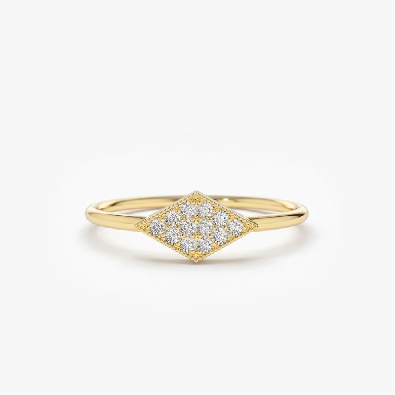 14K Gold Diamond Shape Micro Pave Ring