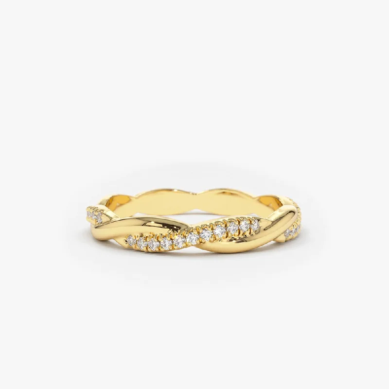 14K Gold Weaving Braid Eternity Diamond Ring