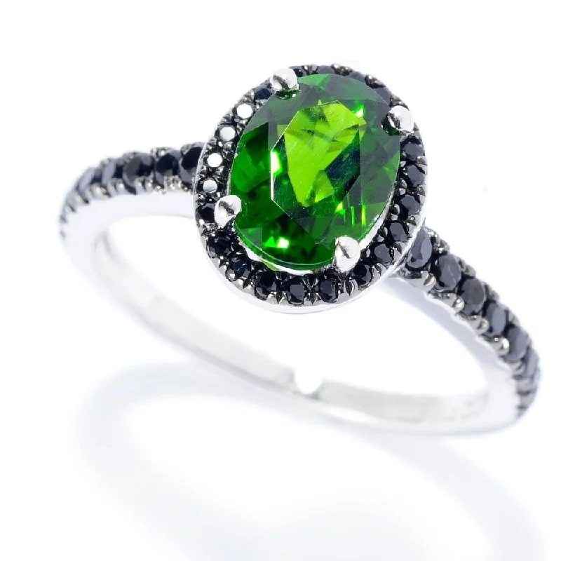 925 Sterling Silver Black Spinel and Chrome Diopside Ring