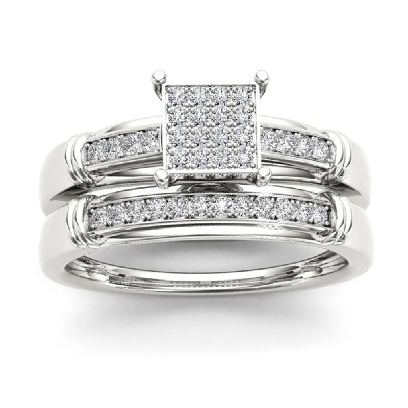 De Couer S925 Sterling Silver 1/5ct TDW Diamond Wedding Ring Set - White H-I - White H-I