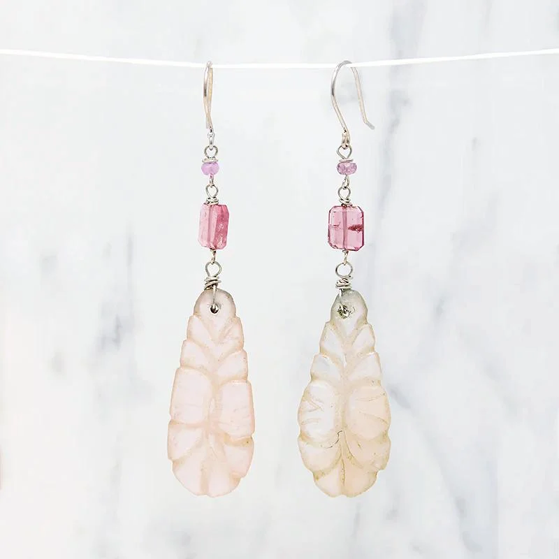 Romantic Carved Rose Quartz & Pastel Gem Earrings by brunet