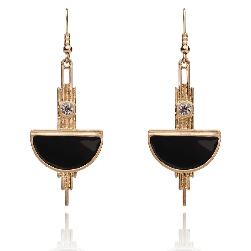 Black And Gold Vintage Earrings: 1920s Style Long Drop Earrings