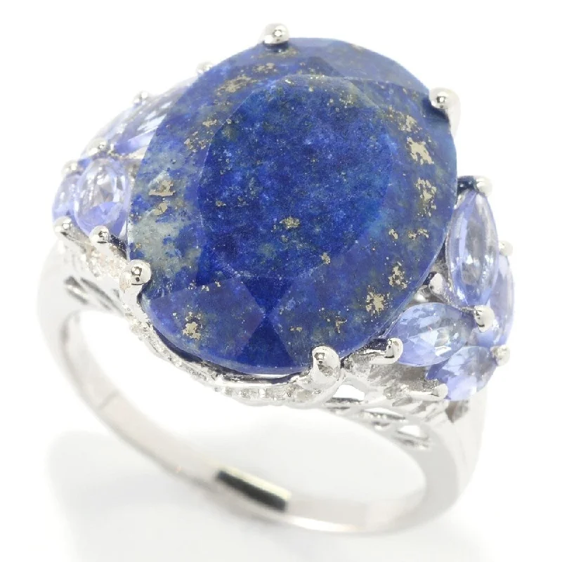 Sterling Silver 10.5ctw Lapis Lazulli,Tanzanite & White Topaz Cocktail Ring