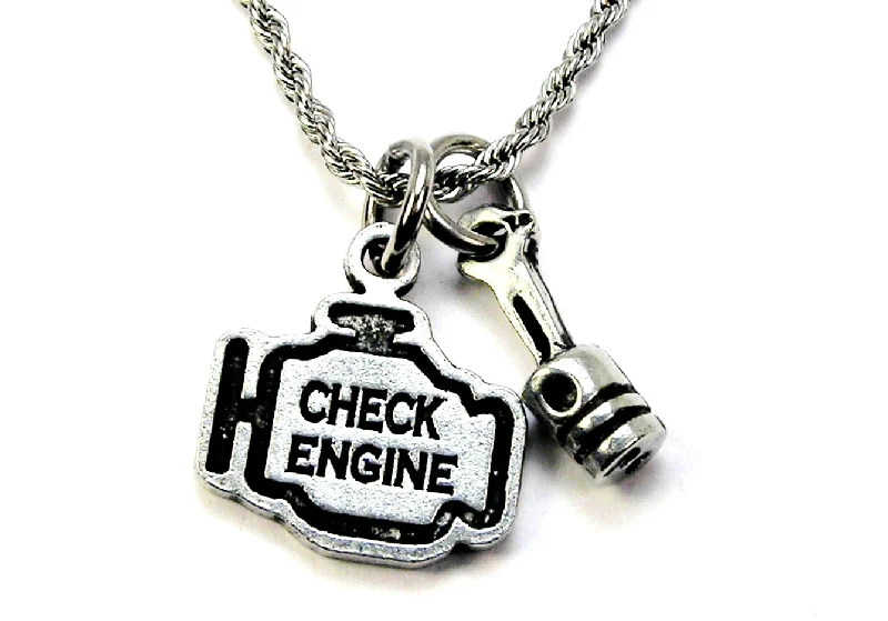 Check engine light with piston Charm Necklace